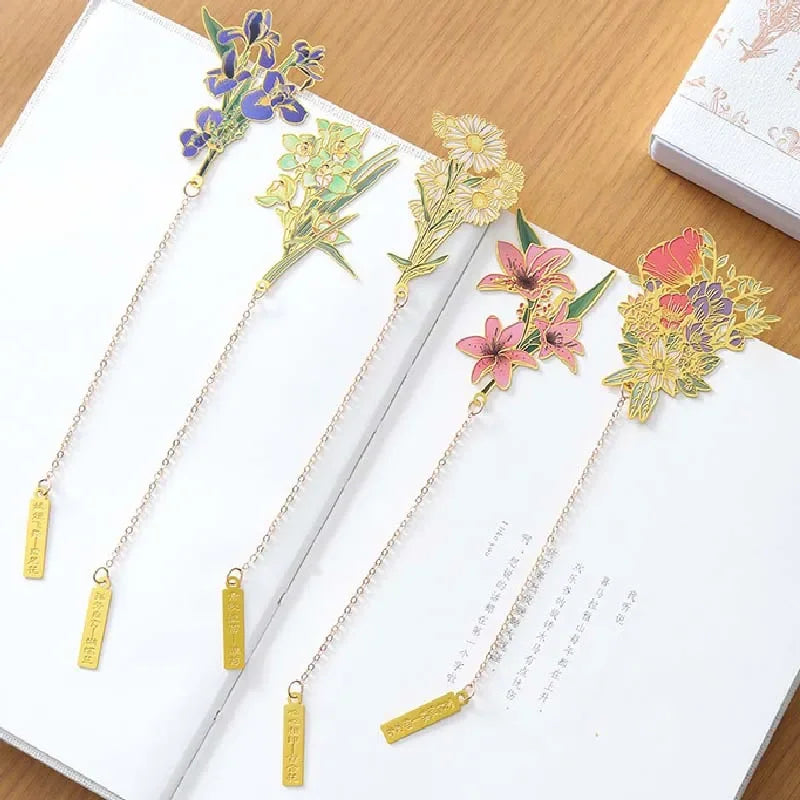 Gift Chinese Design Flowers Brass with Tassel Pendant Vintage Book Clips Office Fine Creative School Stationery Bookmarks