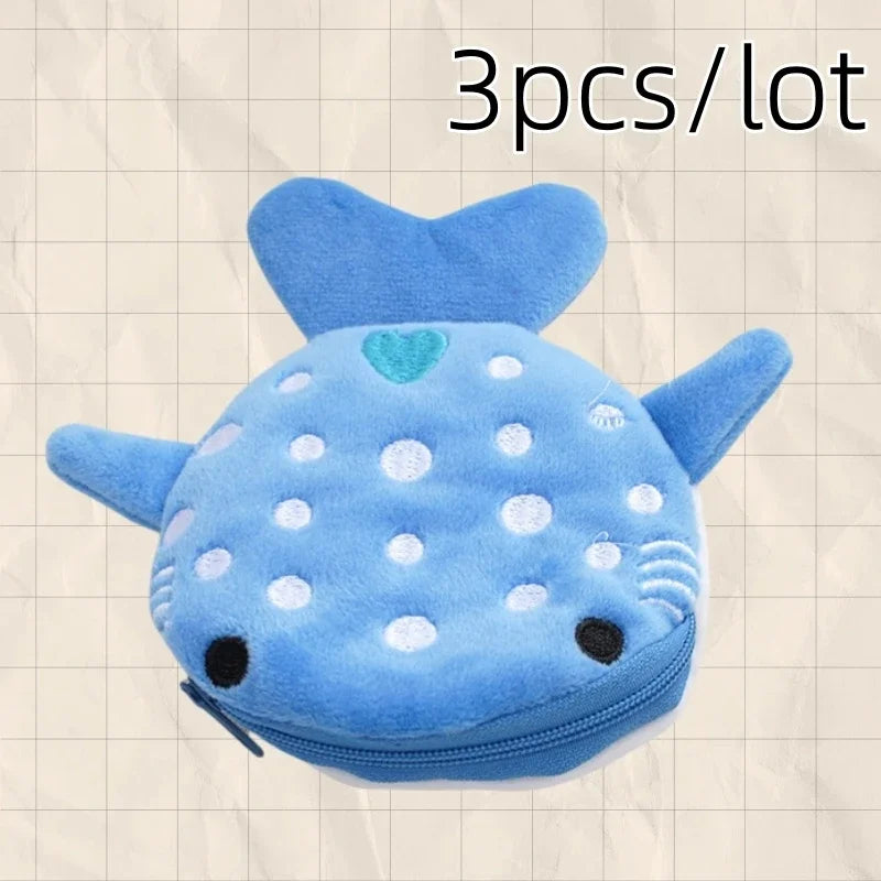 New Cartoon Shark Plush Coin Purse Cute Coin Holder with Keyring Data Cable Organiser Zippered Pouch Small Gift
