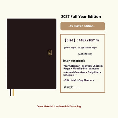 Kinbor 2027 Full Year A5 A6 Notebook Planner 52g Bachuan Paper Daily Journal Agenda Month Year Recrod Book Time Management Bo
