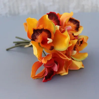 Autumn Decoration Vintage Orchid Silk Artificial Flowers Bouquet Wedding Party Home Decor Balcony Garden Outdoor Fake Flowers