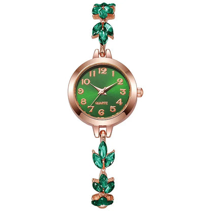 Elegant Women Watches Luxury Rhinestone Bracelet Bracelet Quartz Watch Reloj Mujer Girls Clock Gift（Without Box） - Green