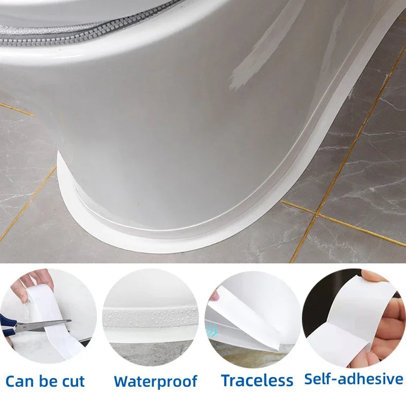 1/2/3.2M Self-adhesive Sealing Tape PVC Oil-Proof Kitchen Sink Edge Caulk Tape Waterproof Bathroom Toilet Corner Wall Sticker