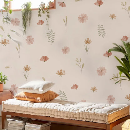 Boho Style Flowers Leaves Watercolor Wall Sticker Nursery Vinyl Wall Art Decals for Living Room Bedroom Kids Room Home Decor