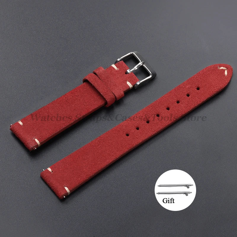 Vintage Genuine Suede Leather Watchband 14mm 16mm 18mm 20mm 22mm for Omega for Seiko Handmade Bracelet Quick Release Watch St