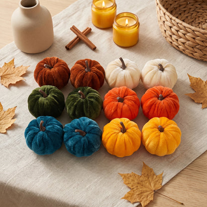 12pcs Velvet Pumpkin Decoration for Halloween Autumn Home Decor Tabletop Garden Ornaments Ideal for Thanksgiving Harvest Part