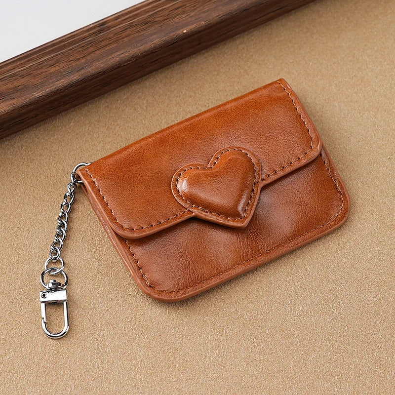 PULeather Card Holder Purse Women Cute Heart Shaped Small Wallet Multi-card Anti-magnetic Card Holder Travel Cash Coin Bag - 