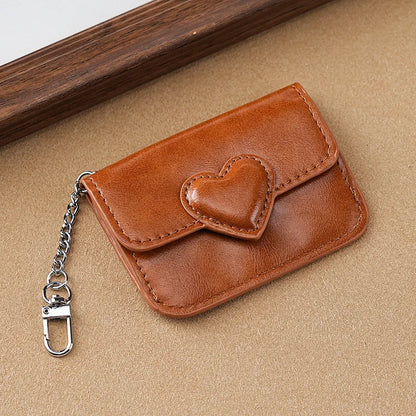 PULeather Card Holder Purse Women Cute Heart Shaped Small Wallet Multi-card Anti-magnetic Card Holder Travel Cash Coin Bag - 