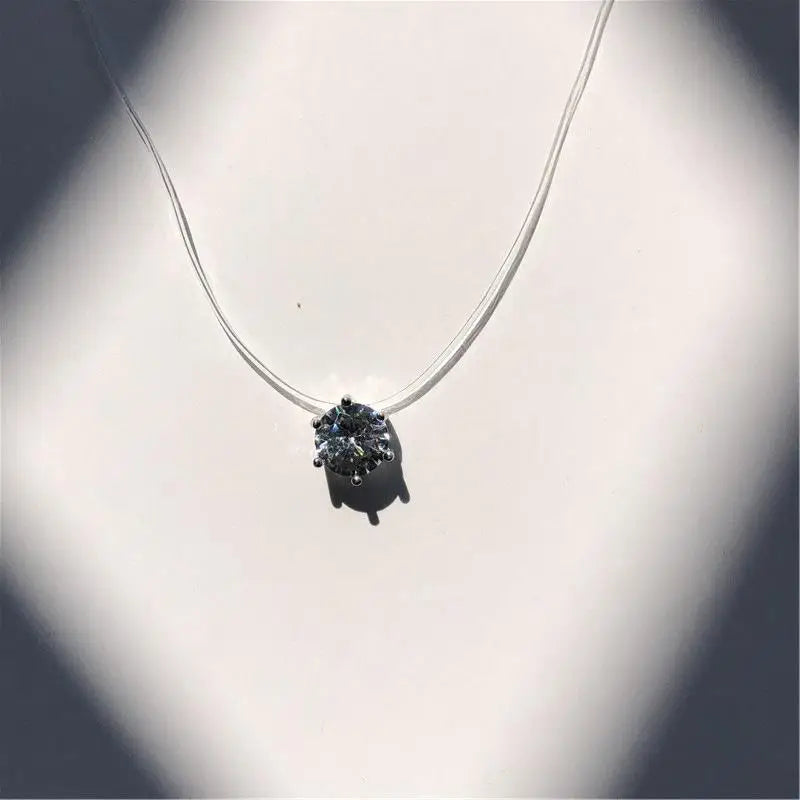 Fashion Shiny Crystal Necklace Zircon Pendant Transparent Fishing Line Invisible Ladies Necklace Jewelry Clavicle Chain Chock