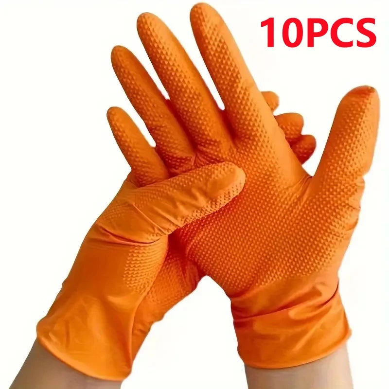 Heavy Duty Orange Nitrile Gloves 8Mil Industrial Disposable Gloves with Diamond Textured Grip for Mechanic Safety & Work Glov