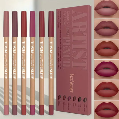 6pcs Velvet Matte Lip Liner Pencils Set Long-Lasting Non-Drying Perfect for Lining Filling Lips Versatile for All Skin Typ - 
