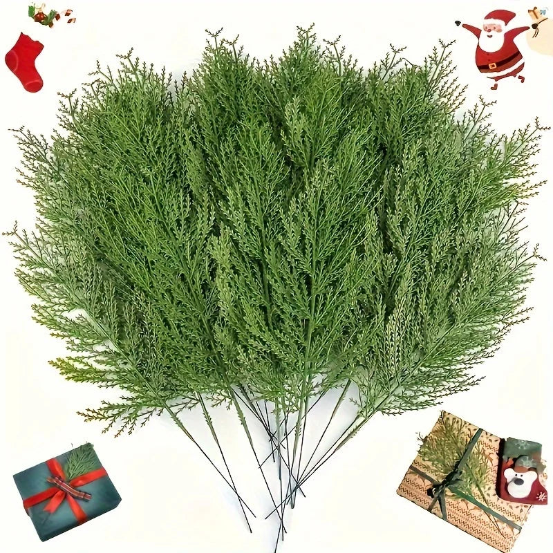 24pc Artificial Plants Pine Branches Evergreen Pines Leaves Sprigs Christmas Stem for DIY Wreath Gift Christmas Home Decorati