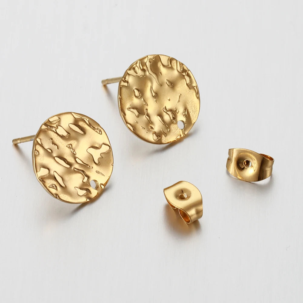 10pcs Stainless Steel Embossing Ear Studs Earring Posts Set for Earrings Piercing Jewelry Making DIY