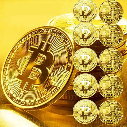 Physical Gold Plated Bitcoin Commemorative Coin Cascius Metal Antique Replica Collectible Art Gift