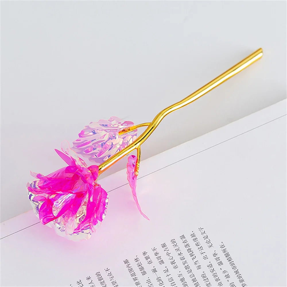 18cm 24k Golden Rose Flower Valentine Day Gift Artificial Roses Foil Rose Flowers Party Wedding Decoration Holiday Present - 