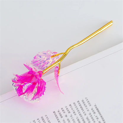 18cm 24k Golden Rose Flower Valentine Day Gift Artificial Roses Foil Rose Flowers Party Wedding Decoration Holiday Present - 