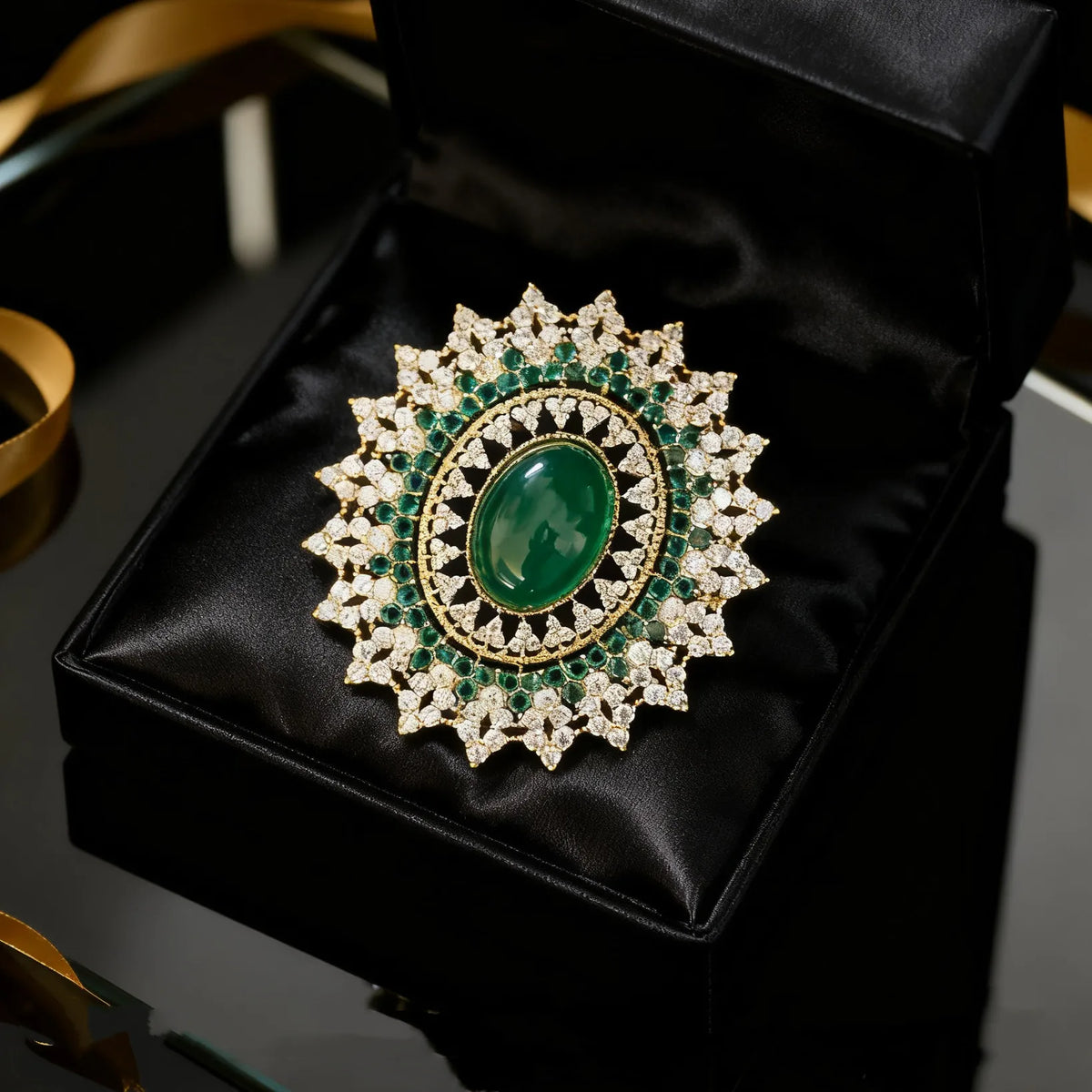 Vintage Emerald Oval Sunflower Brooch for Women Green Crystal Sunburst Lapel Pins Floral Design Wedding Party Art Deco Jewelr