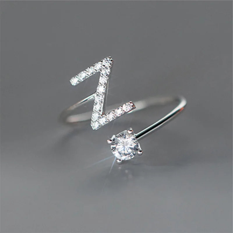 Zircon Initial A-Z Letter Ring For Women Metal Adjustable Opening Ring Name Alphabet Female Wedding Gift Anillos Mujer - Z
