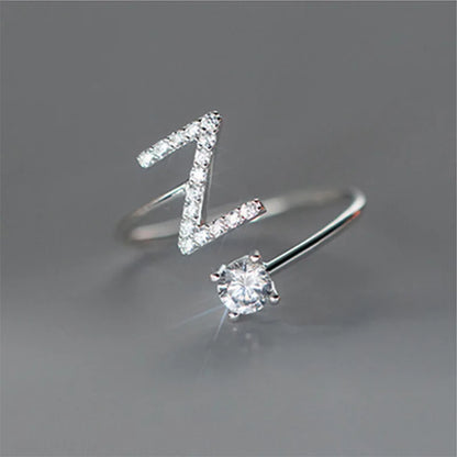 Zircon Initial A-Z Letter Ring For Women Metal Adjustable Opening Ring Name Alphabet Female Wedding Gift Anillos Mujer