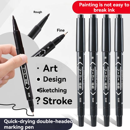10Pcs/set Double Tip Art Black Blue ink Permanent Paint Marker Pen for Plastic Wood Stone Metal Glass Doodling Marking Graffi