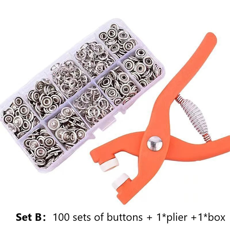 Snaps Buttons Pliers Set Snap Fasteners Kit Tool Sewing Buttons Press Studs Snap for Installing Clothes Bags - 1set B