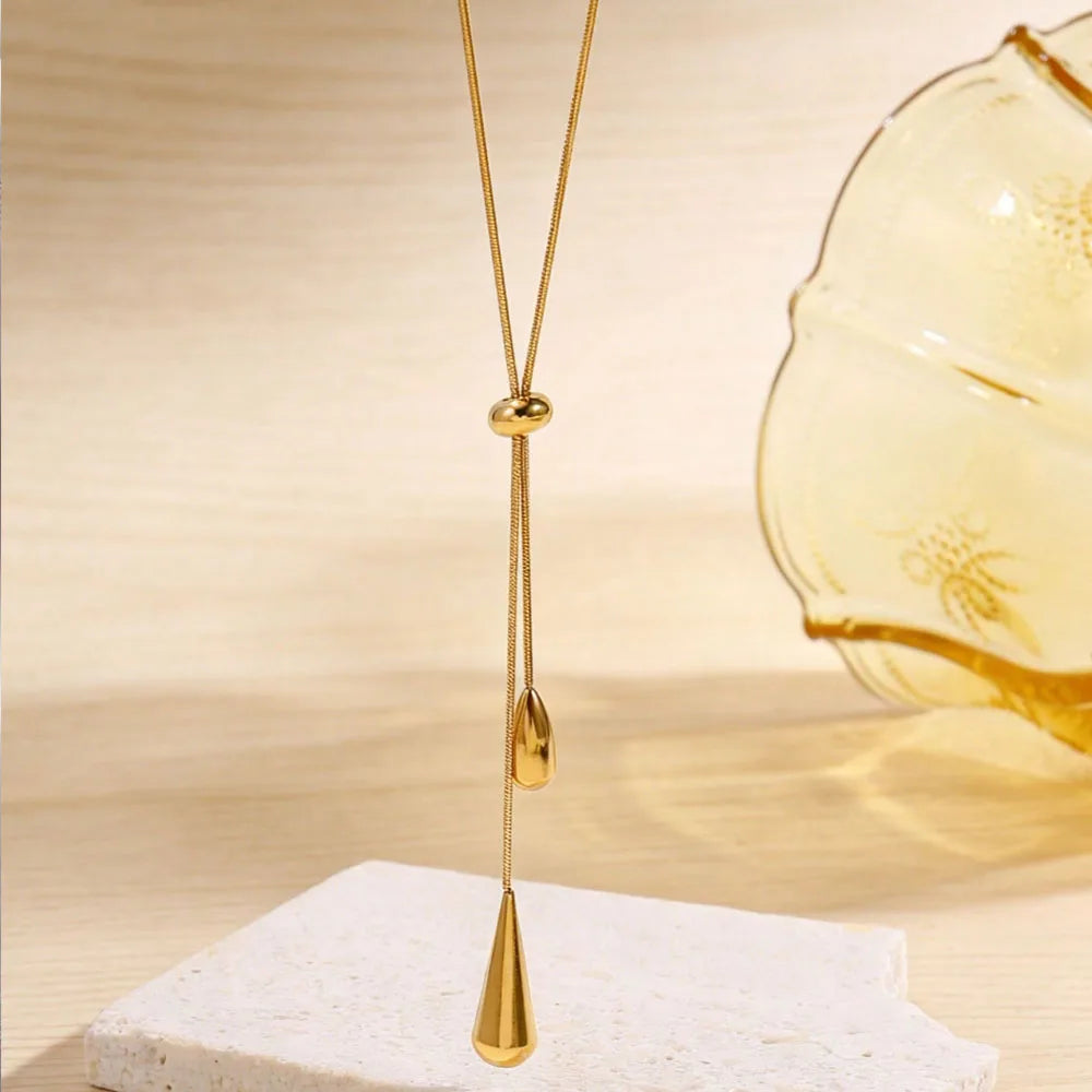 1pc legant Gold Water Drop Lariat Necklace for Women, Adjustable Y-shaped Pendant Necklace,