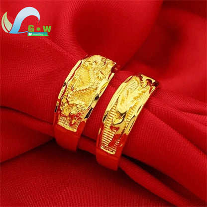 Fancy Gold Carve Dragon Phoenix Couple Adjustable Open Rings Stone Lucky Charm Band Classic Elegant Fashion Jewelry Gift Wedd