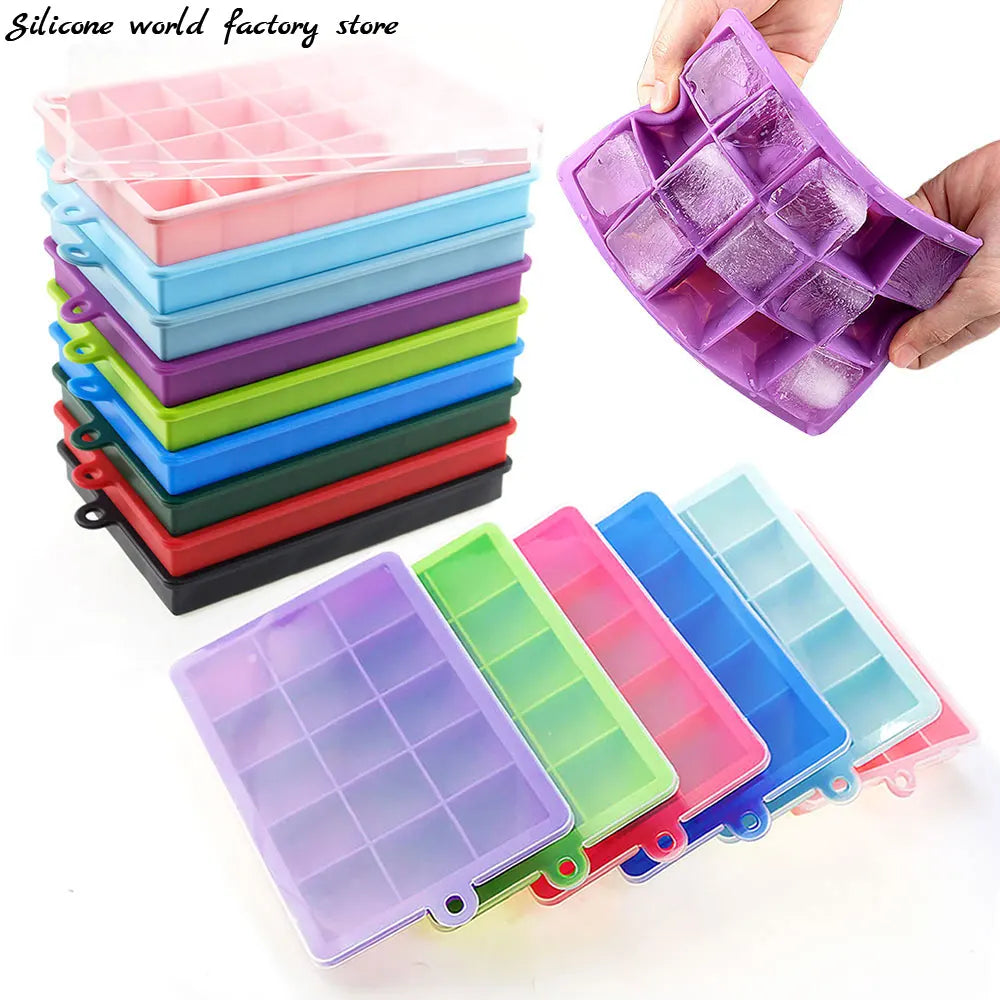 Silicone world Silicone Ice Cube Mold 15/24 Grids Square With Lids Trays Icecream Cold Drinks Whiskey Cocktails Tools Ice Mol