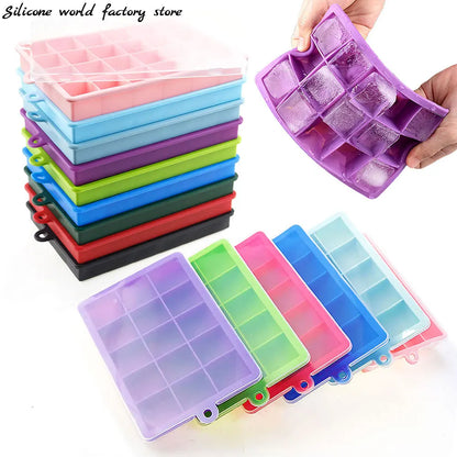 Silicone world Silicone Ice Cube Mold 15/24 Grids Square With Lids Trays Icecream Cold Drinks Whiskey Cocktails Tools Ice Mol