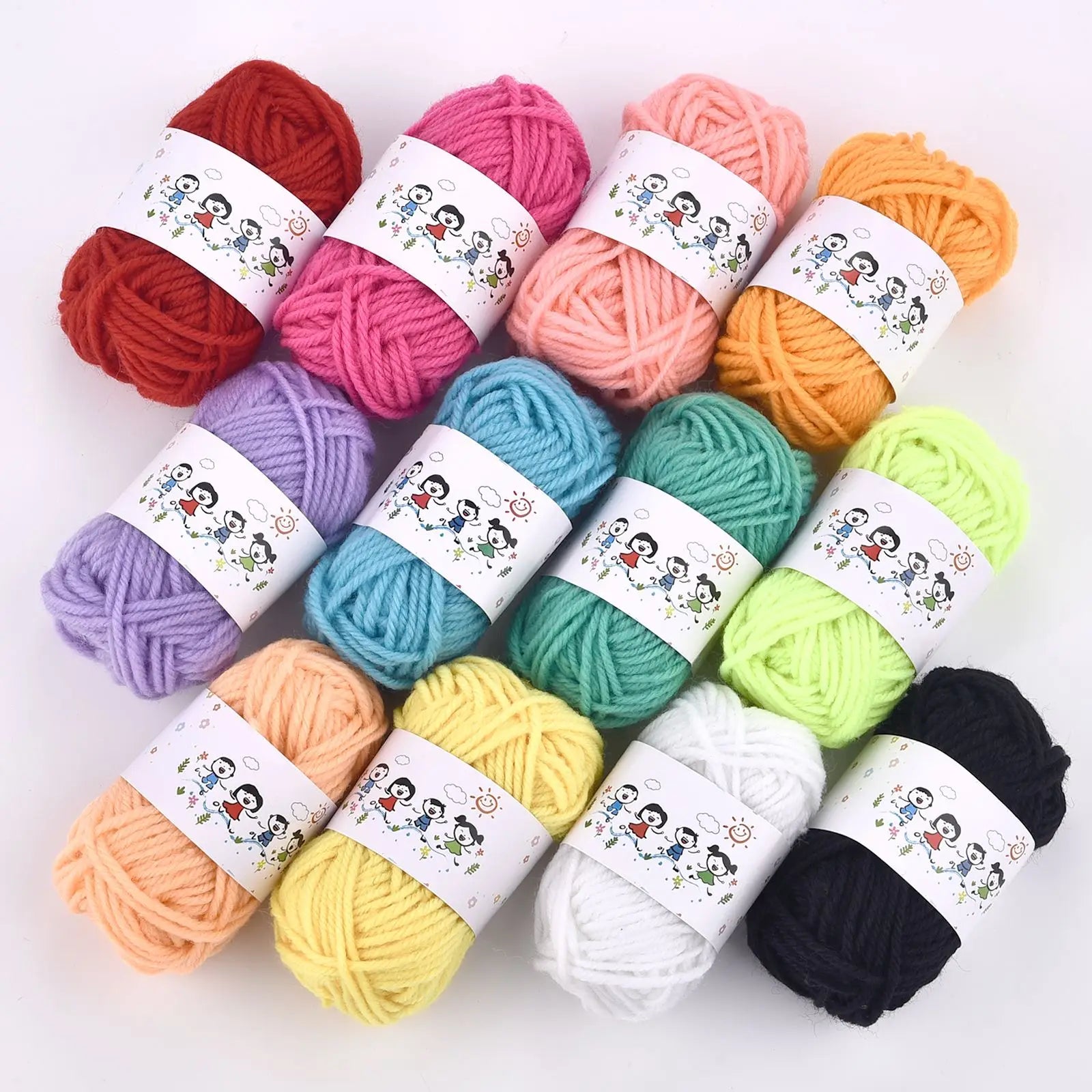 Crochet Yarn Set, 12 Color Kids DIY Yarn, Knitting and Crocheting Materials, Crafting Wool Balls for Hats, Dolls, Needlework 