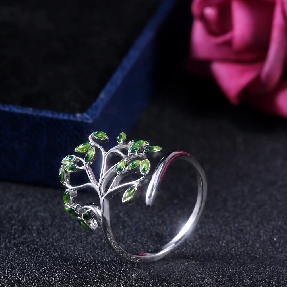 Huitan Live Tree Shaped Cocktail Party Women Ring Fresh Stylish Birthday Pleased Gift For Women Fashion Adjustable Open Rings