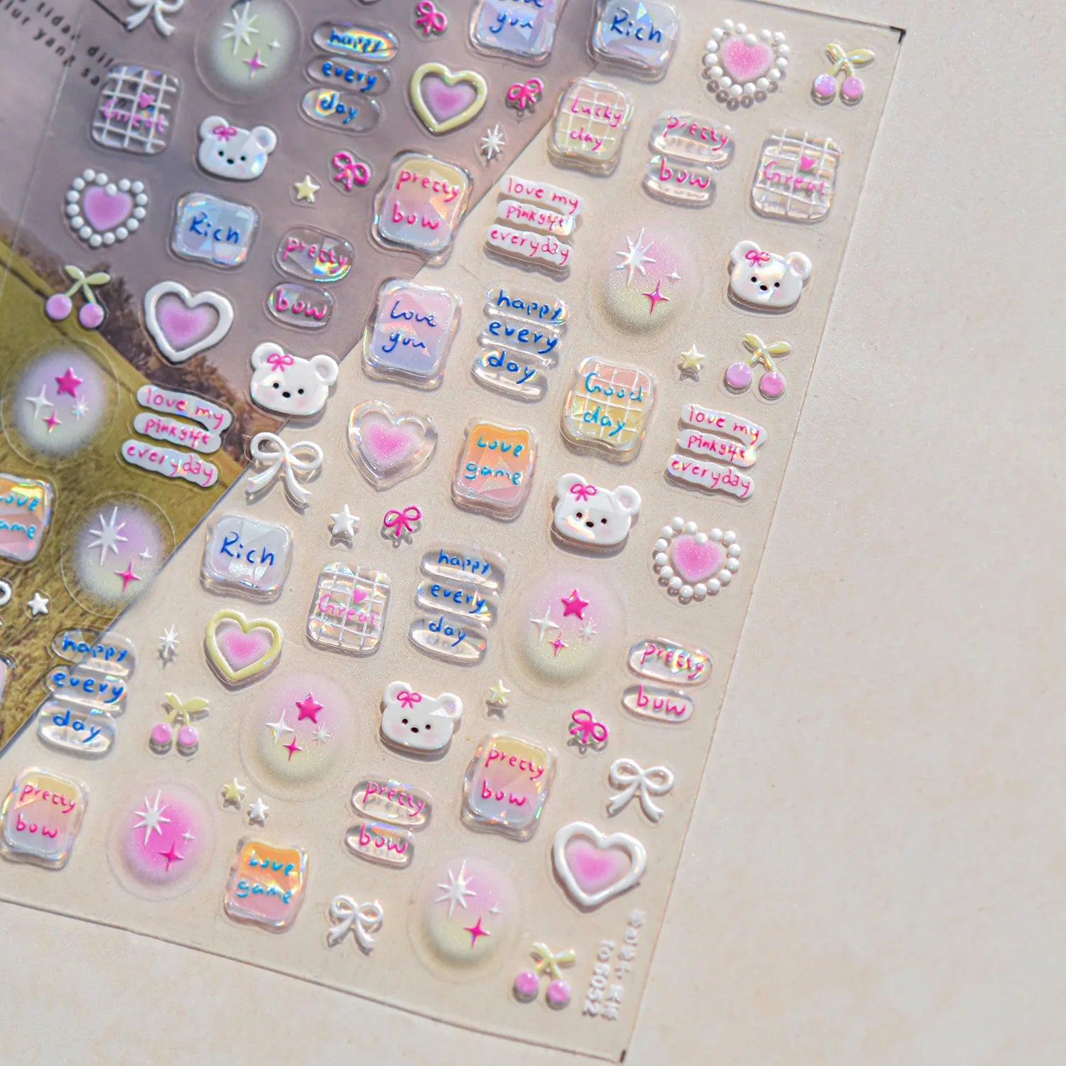 Balloon Puppy Jelly 5D Nail Art Stickers 3D Cute Love Bows Cherry Adhesive Nail Stickers Manicure Decals DIY Nail Accessories