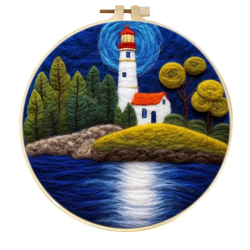PhotoCustom Diy Felting Kit Wool Felting Painting With Complete Kit House Landscape Wool Needle Felt Picture Kit Felt Craft N