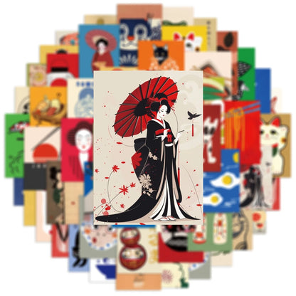50PCS Vintage Classic Japanese Stickers Japanese Culture Decals For Phone Laptop Suitcase Notebook Vinyl Decals