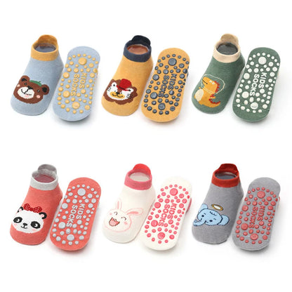 6 Pairs Kids Cotton Socks Cute Cartoon Animal Pattern Comfy Breathable Baby Non-slip Floor Socks - 6Pairs Mixed Color / S 0-1
