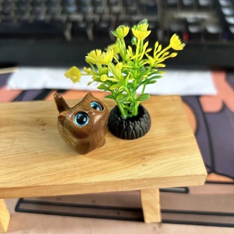Charming Wooden Kitten Figurine - Handcrafted Cat Decor For Home, Perfect Gift Idea Cat Figurine Cat Accessories - A
