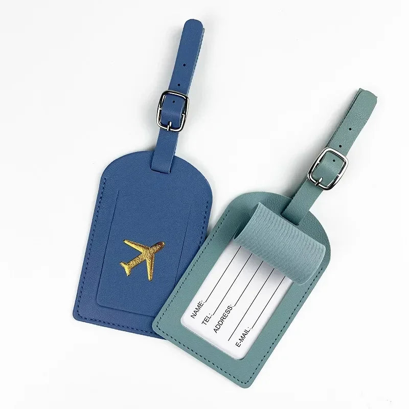 Stamped Leather Business Luggage Tag Suitcase Address Label Luggage Boarding Case Label Name ID Address Clip Travel Accessori