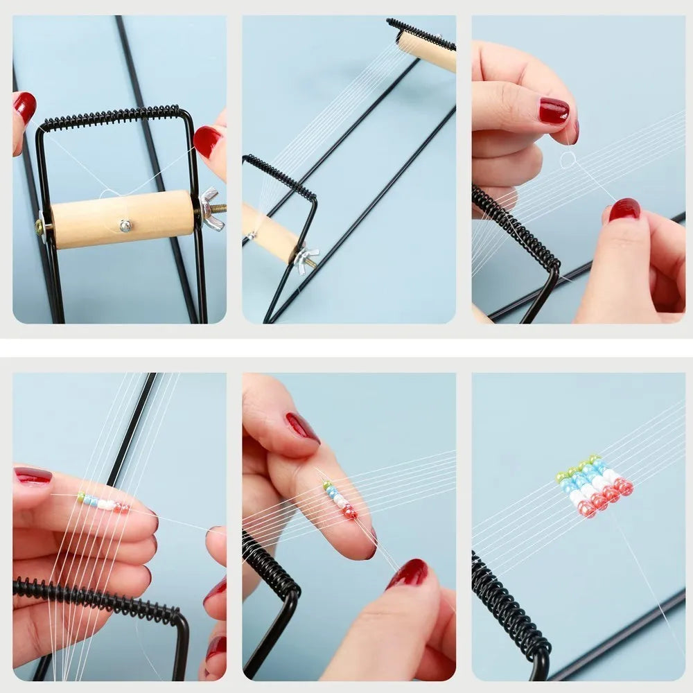 Weaving Beading Loom Easy-to-Use DIY Tool with Elastic Band Charm Czech Glass Beads Needle for Bracelet Necklace Jewelry Maki