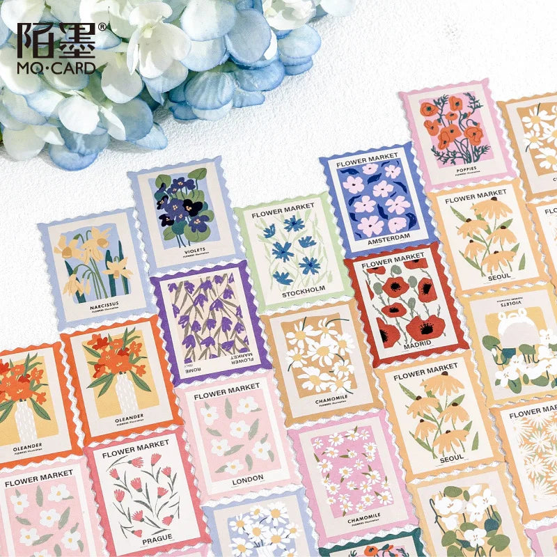 45 Pcs Stamp Style Flower Stickers Set for Journal Planner DIY Crafts Scrapbooking Embellishment Diary