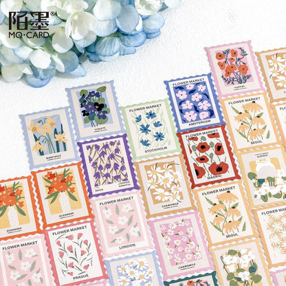 45 Pcs Stamp Style Flower Stickers Set for Journal Planner DIY Crafts Scrapbooking Embellishment Diary