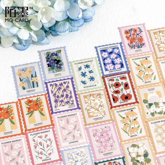 45 Pcs Stamp Style Flower Stickers Set for Journal Planner DIY Crafts Scrapbooking Embellishment Diary