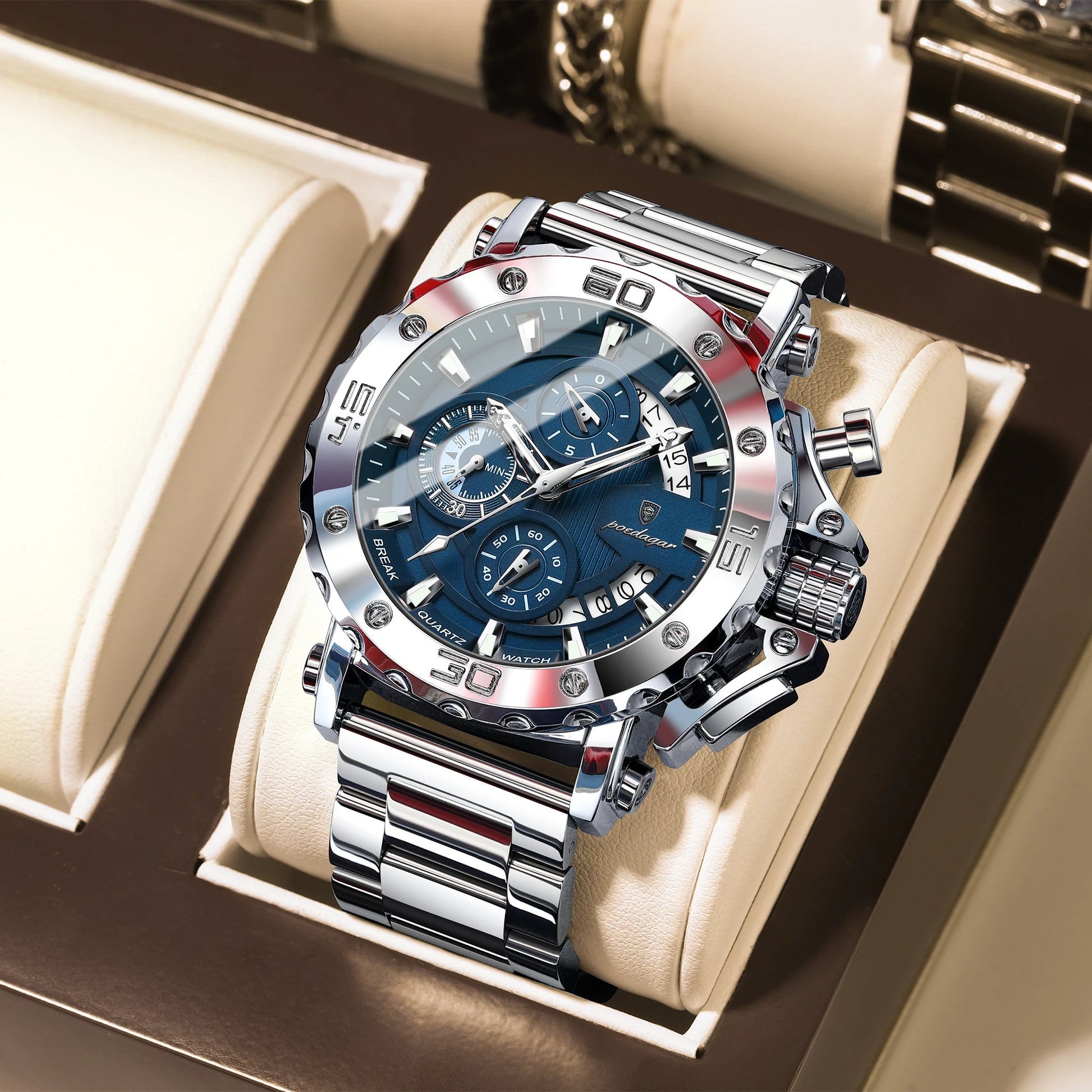 POEDAGAR Luxury Watch For Men Calendar Luminous Waterproof Man Clock Male Chronograph Stainless Steel Men's Quartz Watches Re