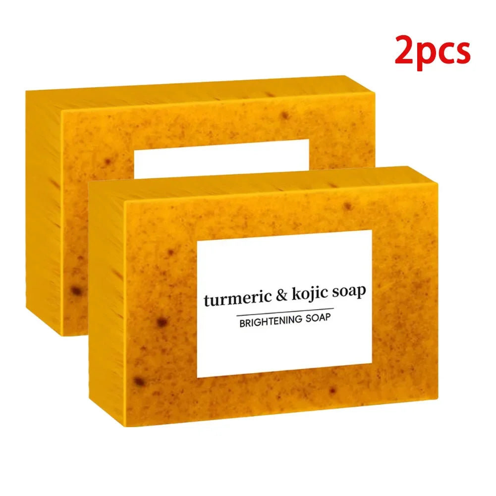 100g Turmeric Hand Made Soap, Lemon Kojic Acid Soap, Shower and Facial Soap Deep Cleaning For Face Body Skin Care - 2pcs A