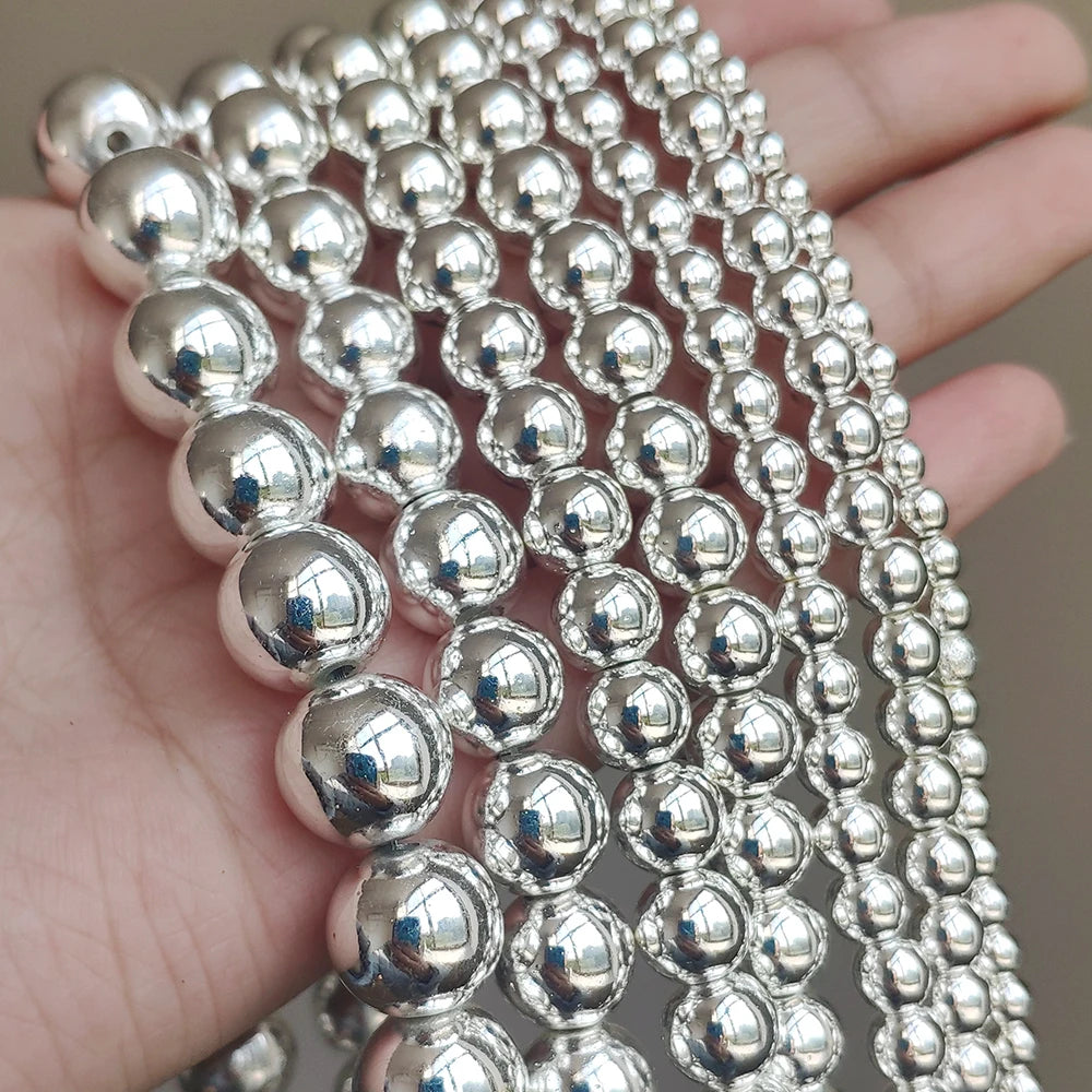 Natural Stones Rhodium Rose Gold Plated Hematite Round Loose Mineral Beads for Bracelet DIY Jewelry Making 15inch 2/3/4/6/8/1