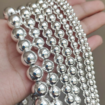 Natural Stones Rhodium Rose Gold Plated Hematite Round Loose Mineral Beads for Bracelet DIY Jewelry Making 15inch 2/3/4/6/8/1