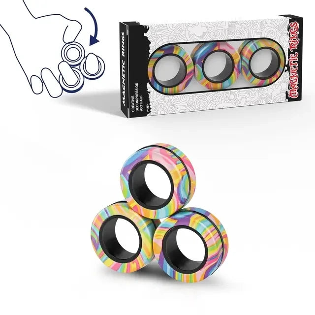 Magnetic Rings Fidget Toy Set Adult Fidget Magnets Spinner Rings Fidget Pack Great Gift for Adults Teens (3PCS) - Multicolor