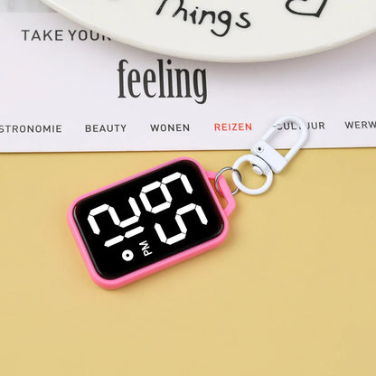 Keychain Pendant Watch, Square Large Character Electronic Watch, Touch Luminous Student Pocket Watch - pink