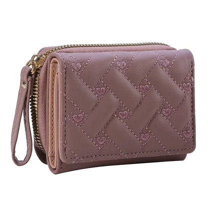 Women's Wallet Tri Fold Card Bag PU Multi Objects Pocket Short Fashion Embroidered Love Pattern Korean Minimalist New 2024 - 