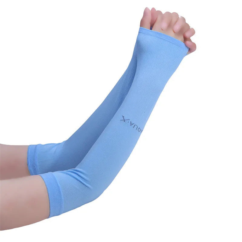 1Pair Ice Silk Sleeve Sunscreen Cuff Arm Sleeves Uv Sun Protect Anti-Slip Summer Men Women Gloves Outdoor Riding Arm Cover - 