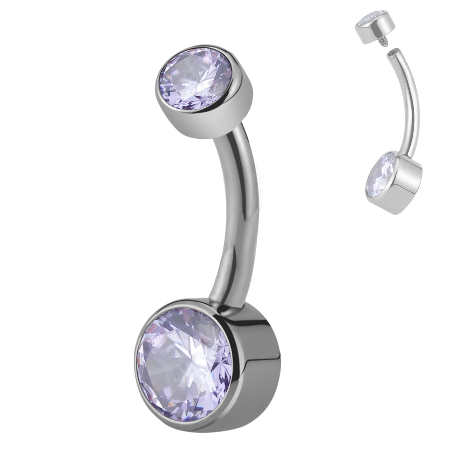 Right Grand ASTM F136 Titanium Belly Button Rings 10mm 12mm with Round CZ Internally Threaded Navel Rings Belly Bars