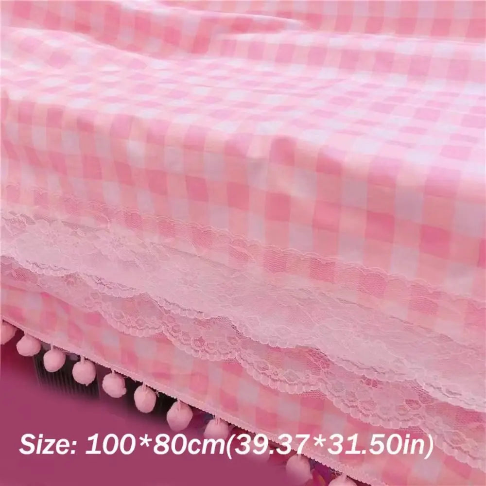 Cute Kawaii Girls Hot Pink Tablecloth Rectangular Cotton Wallpaper Mat Plaid Desk Cloth Room Decoration